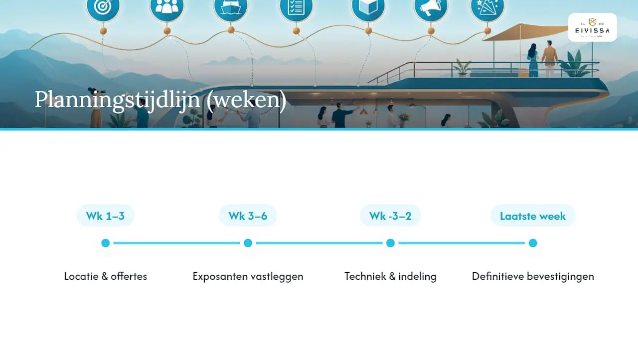 Planningstijdlijn voor de mini-beurs op de boot